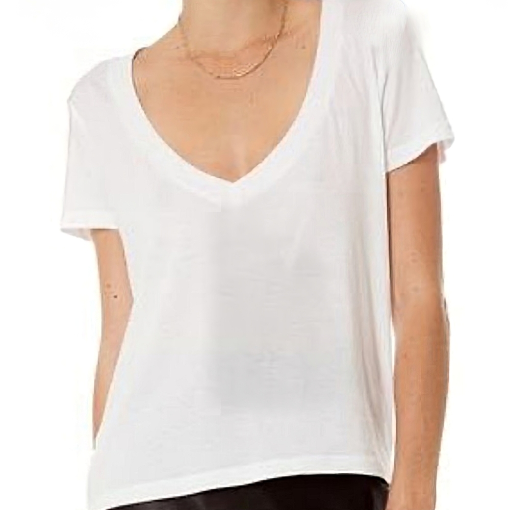 Are You Am I Luss V Neck White Boyfriend Tee M/L NWOT